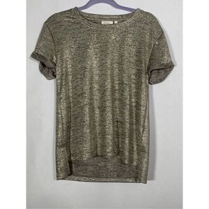 Deletta Anthropologie Women's Gold Metallic Shimmer Short Sleeve Top Siz…